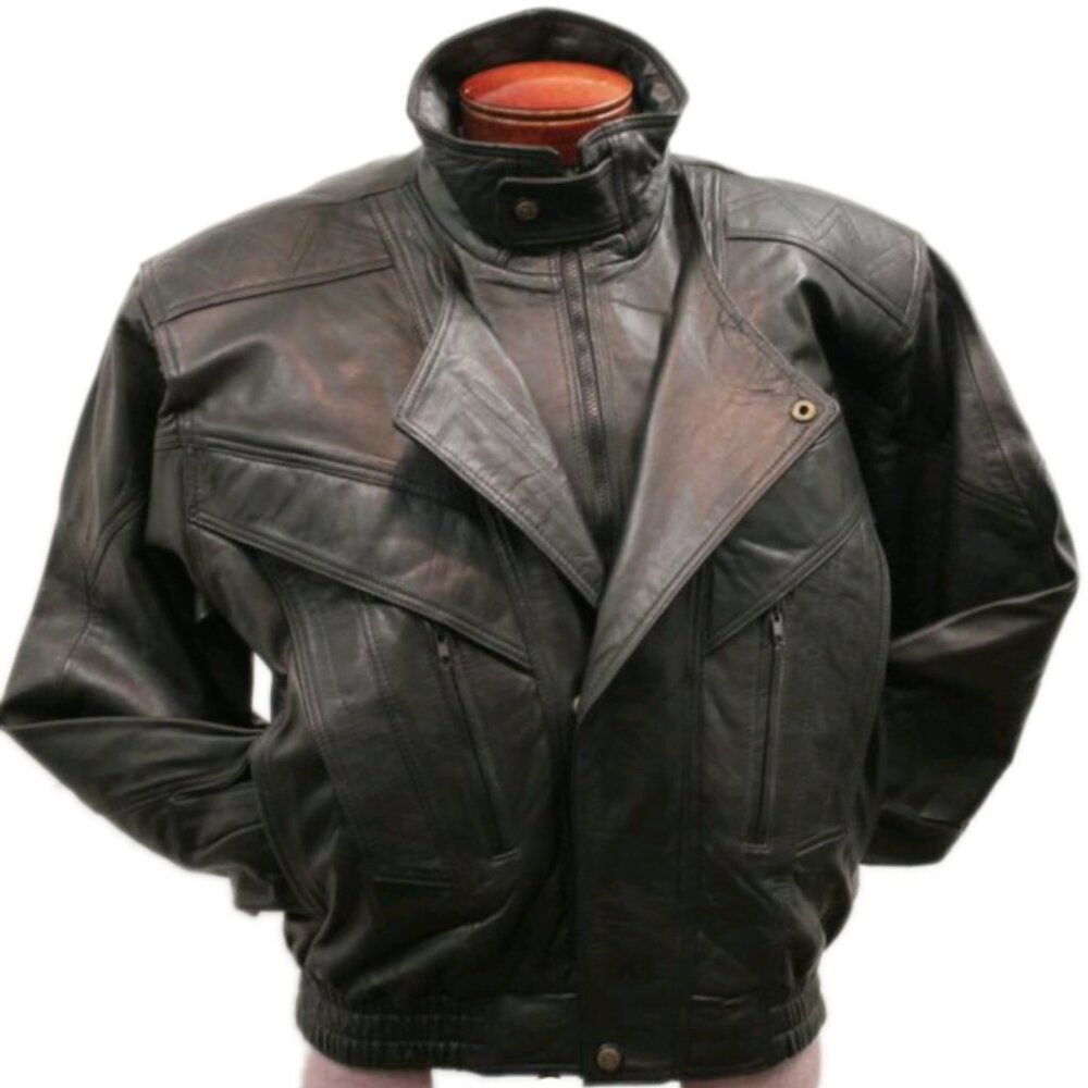 Men’s Black Vintage Lambskin Leather Windbreaker Flight Jacket